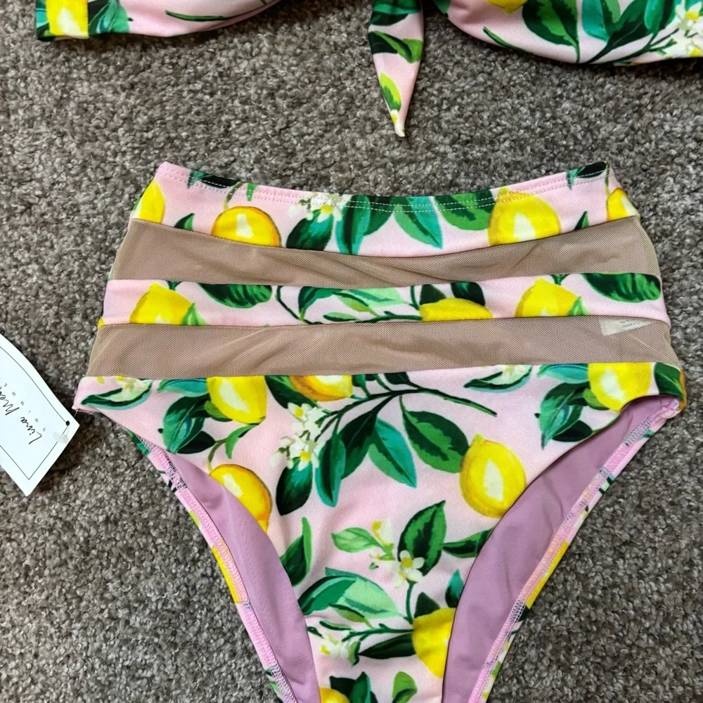 Lina Medina Two-Piece Bikini Tropical Resort Wear Swimsuit One Shoulder‎ NEW
